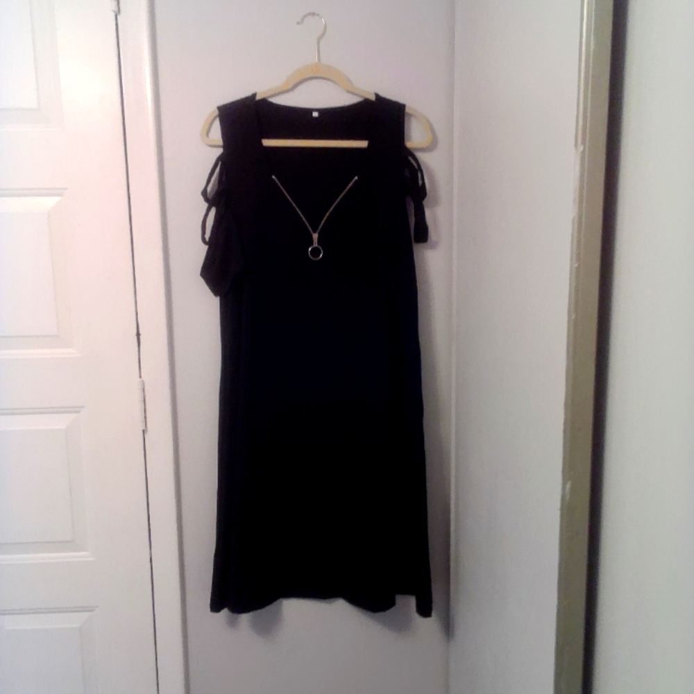 Black Asymmetrical Cold Shoulder Dress